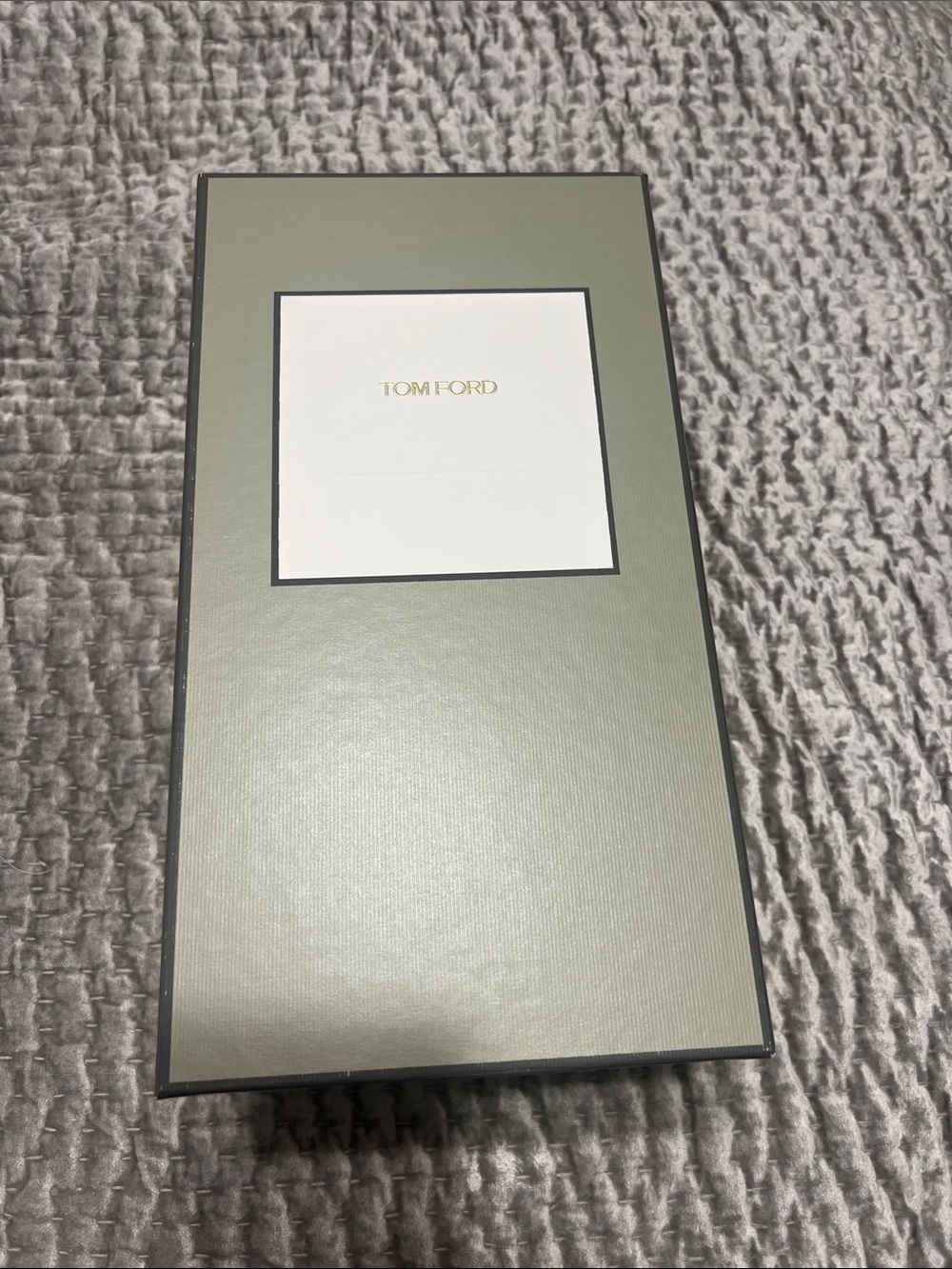 Tom Ford Sage Green Luxury Gift Box with Black Trim and White Logo Panel